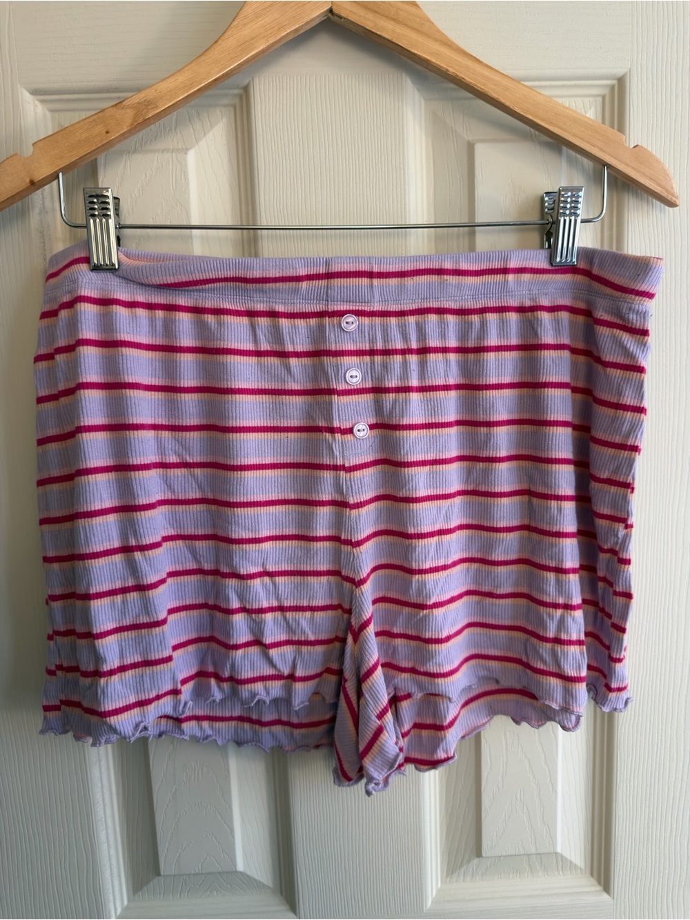 Striped Lavender & Pink Ribbed Sleep Shorts